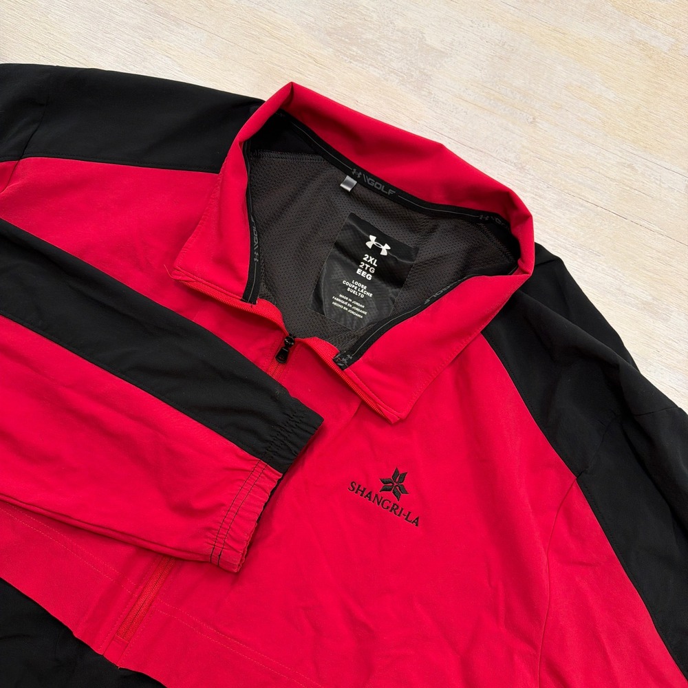 Under Armour Golf Pullover Storm Shangri-La 1/4 Zip Red Black Mens 2XL